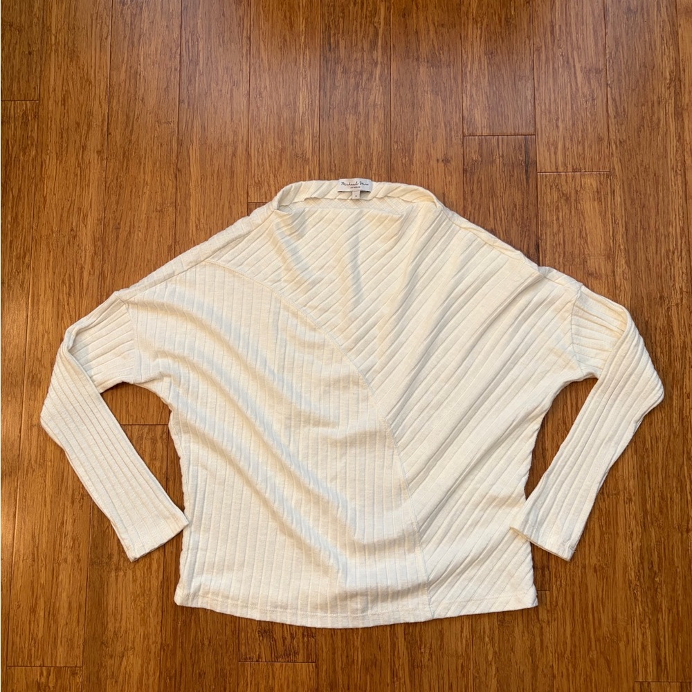 Michael Stars Cream Ribbed Long Sleeve Top